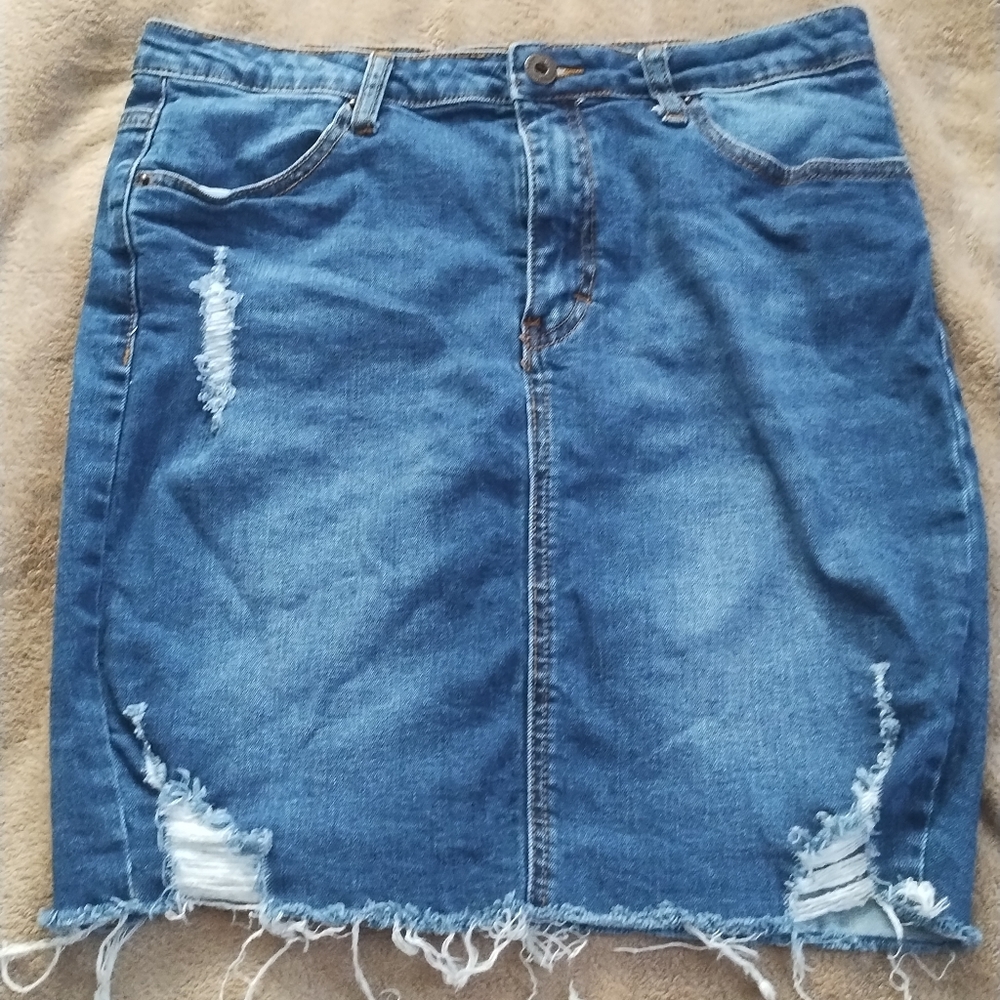 Distressed Blue Denim Skirt